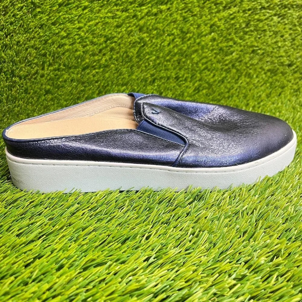 Vionic Dakota Womens Size 9.5 Navy Blue Casual Leather Slip On Mules Flats Shoes